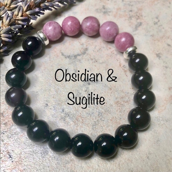 Hand Crafted Jewelry - Hand Crafted Unisex Bohemian Obsidian & Sugilite Bracelet
